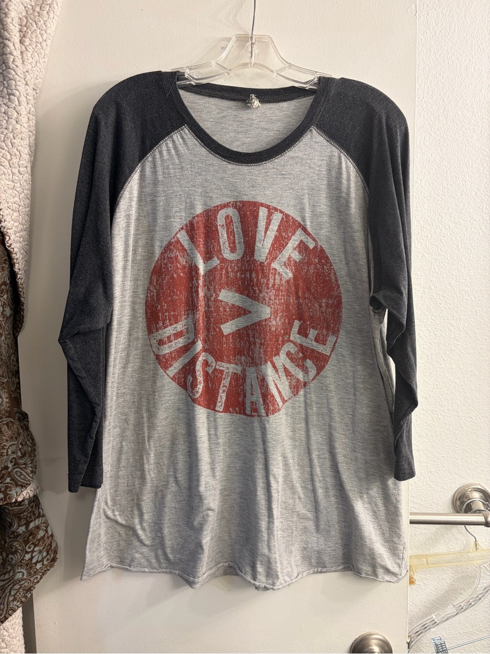 Love > Distance Raglan Long-Sleeve Tee - Gray/Black